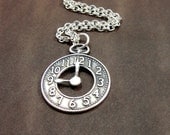 Clock Necklace, Silver Plated Clock Charm on a Silver Cable Chain