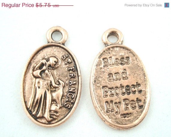 On Sale 25% Off Vintage Copper Saint Francis of Assisi Catholic Medal - Dog Cat Charm - Patron Saint of Pets