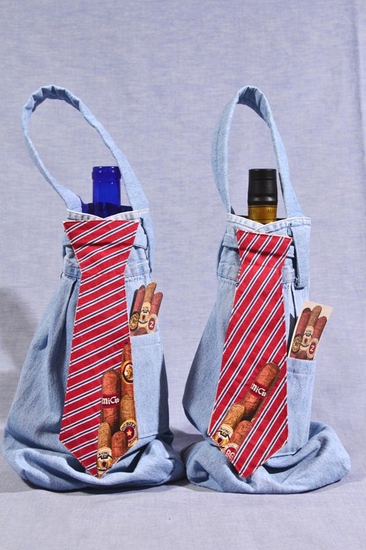 Buy good cigar gifts - Reusable Wine &amp; Cigar Gift Bag for the Best Man Upcycled from Famous Maker Shirt