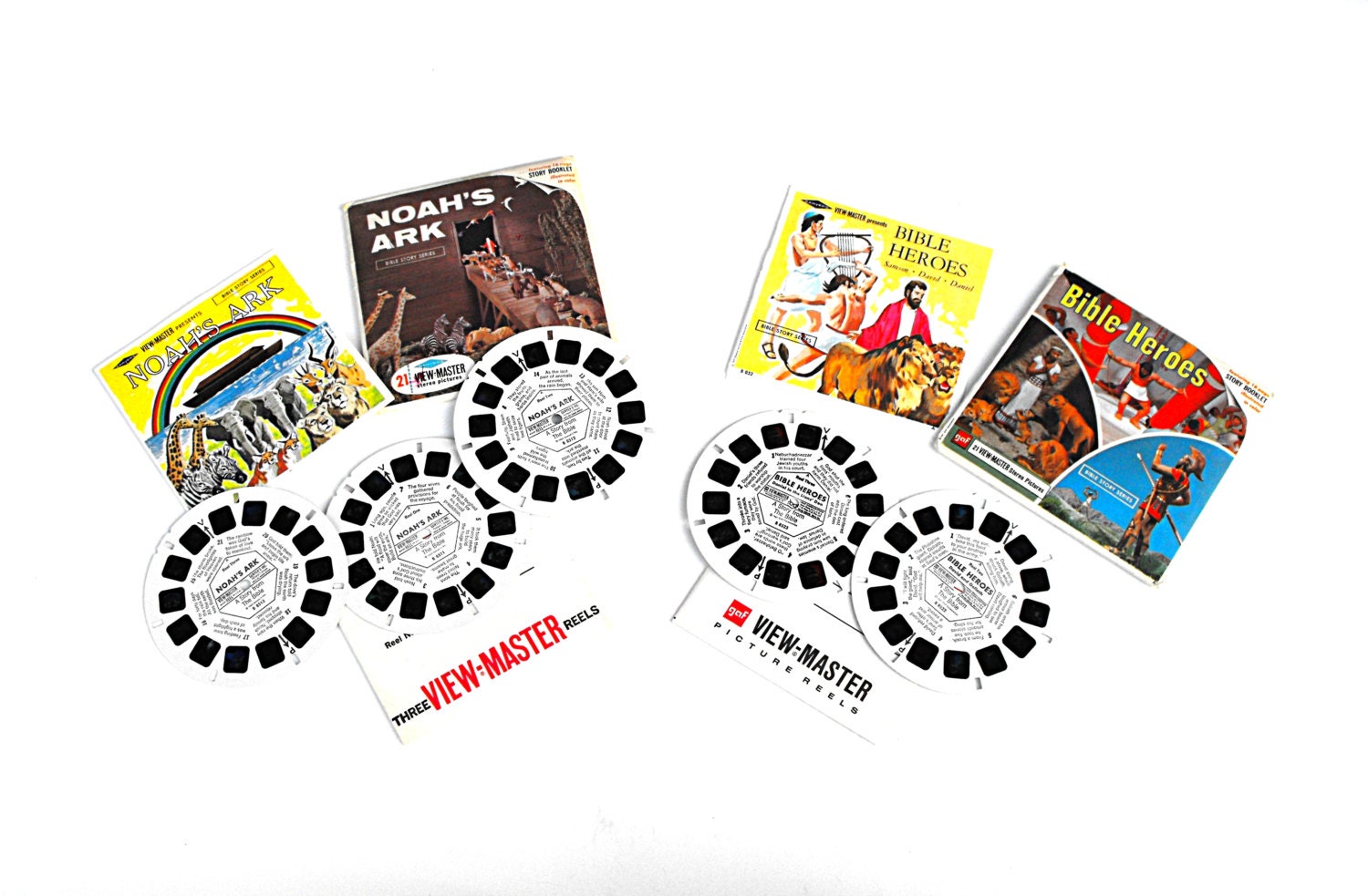 1960s View-Master Bible Set - Noah's Ark and Bible Heroes 5 Reel Collection of 3D Viewmaster Picture Slides Retro Sunday School Teacher Gift