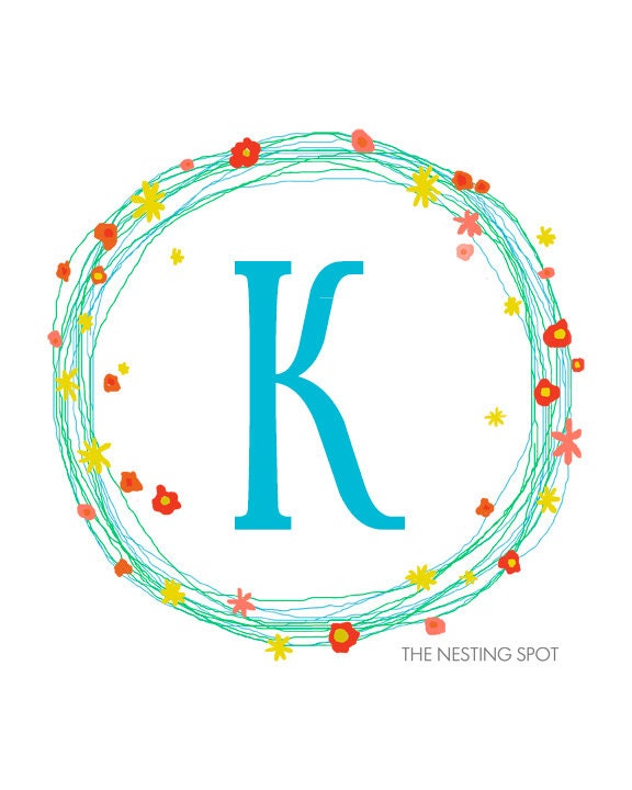 Personalized Monogram Flower Art Print - 8 x 10 or 5 x 7