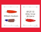 Feathers Custom Children's Art Print Set with Name and Birth Information- 2  8x10's or 5 x 7's