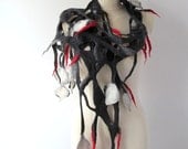 Felted Necklace  grey black red gift under 50 long