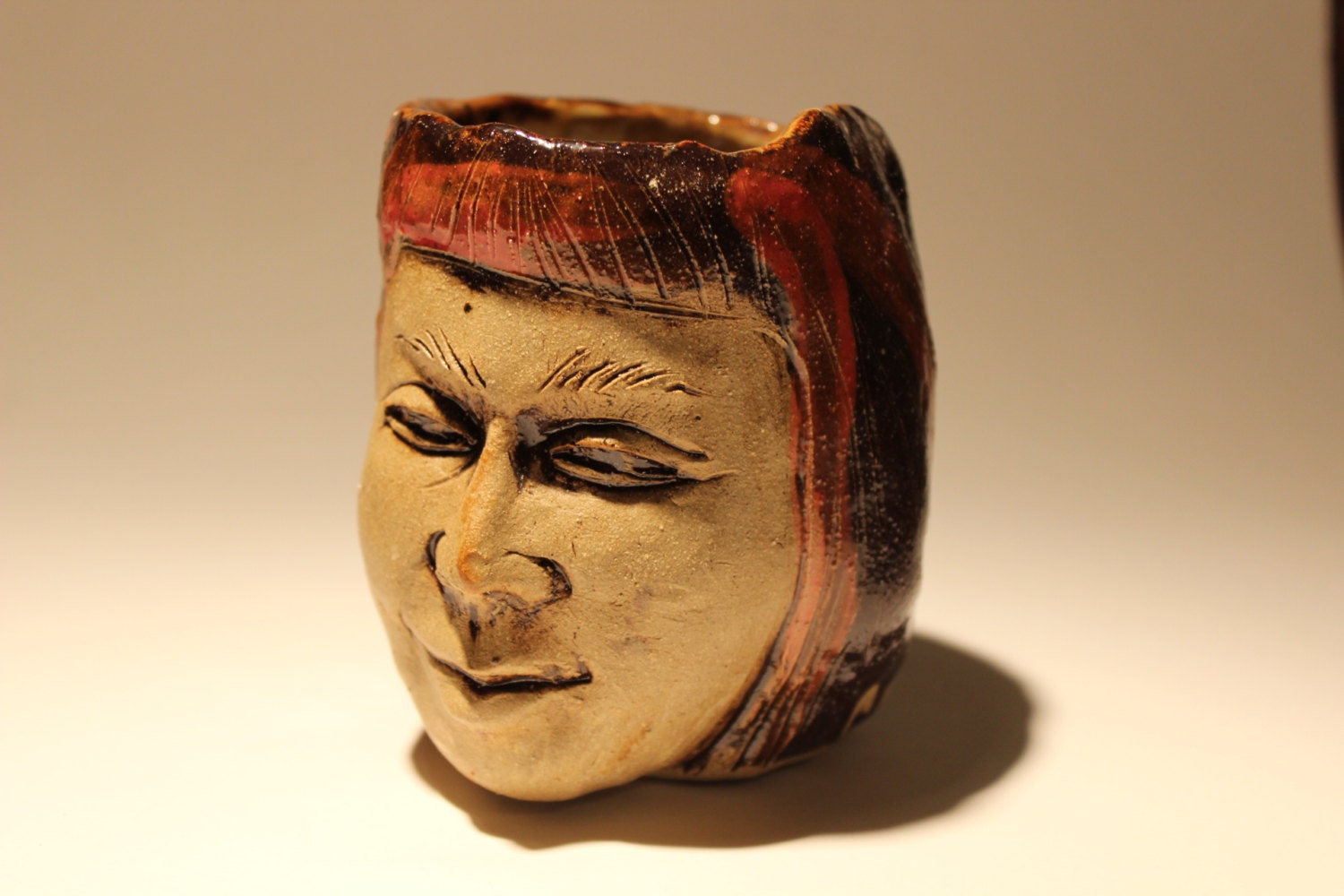Face Cup Head Sculpture Yunomi Coil Built Vessel Portrait Bust Mug Vase