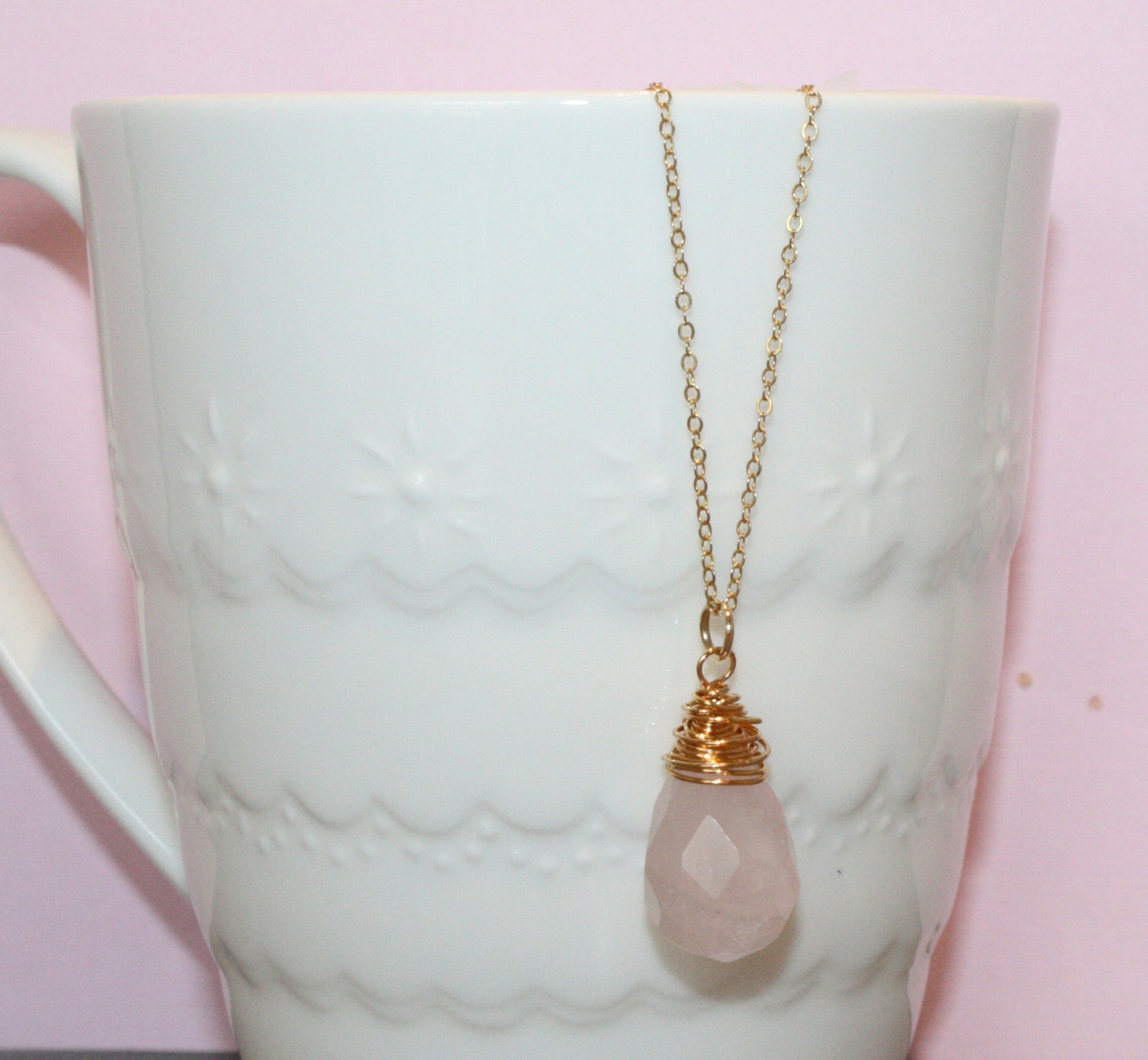 Rose Quartz Teardrop on a Gold Filled Chain Necklace