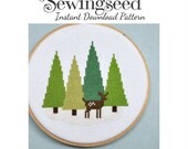 INSTANT DOWNLOAD Deer in the Forest, Woodland Winter Cross Stitch Pattern
