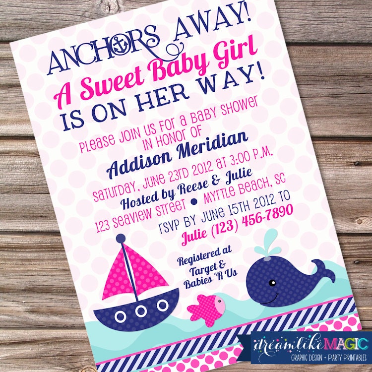Printable Baby Shower Invitation- Nautical Sweet Baby Girl Design Il_570xn