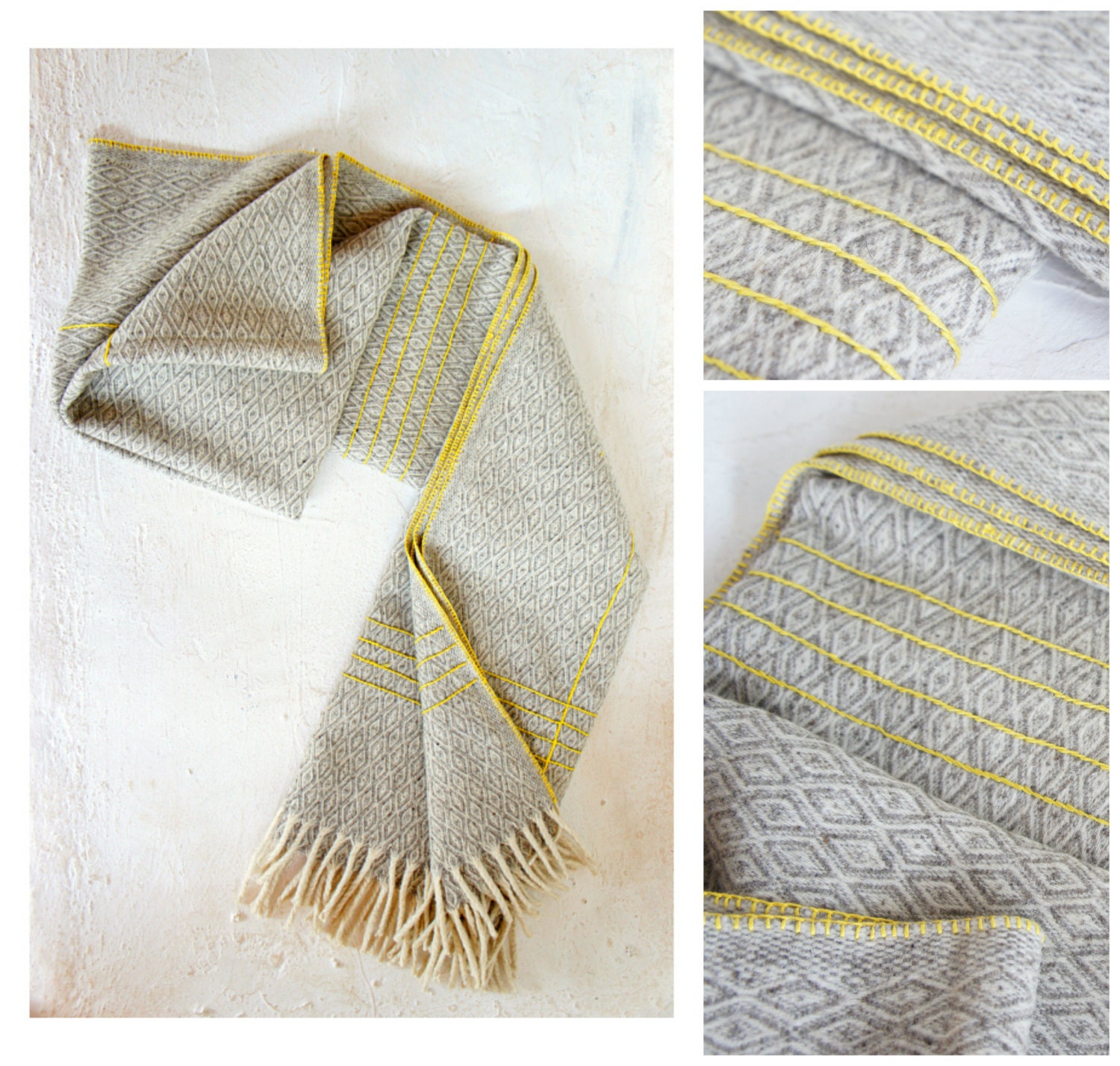 L i n e s  Blanket.  Limited Edition Hand-Embroidered Wool Throw Blanket. Choose Your Embroidery Color