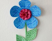 3d flower wall decal. girls room decor. fabric wall flowers. paisley aqua fabric flower. baby shower gift. spring garden.