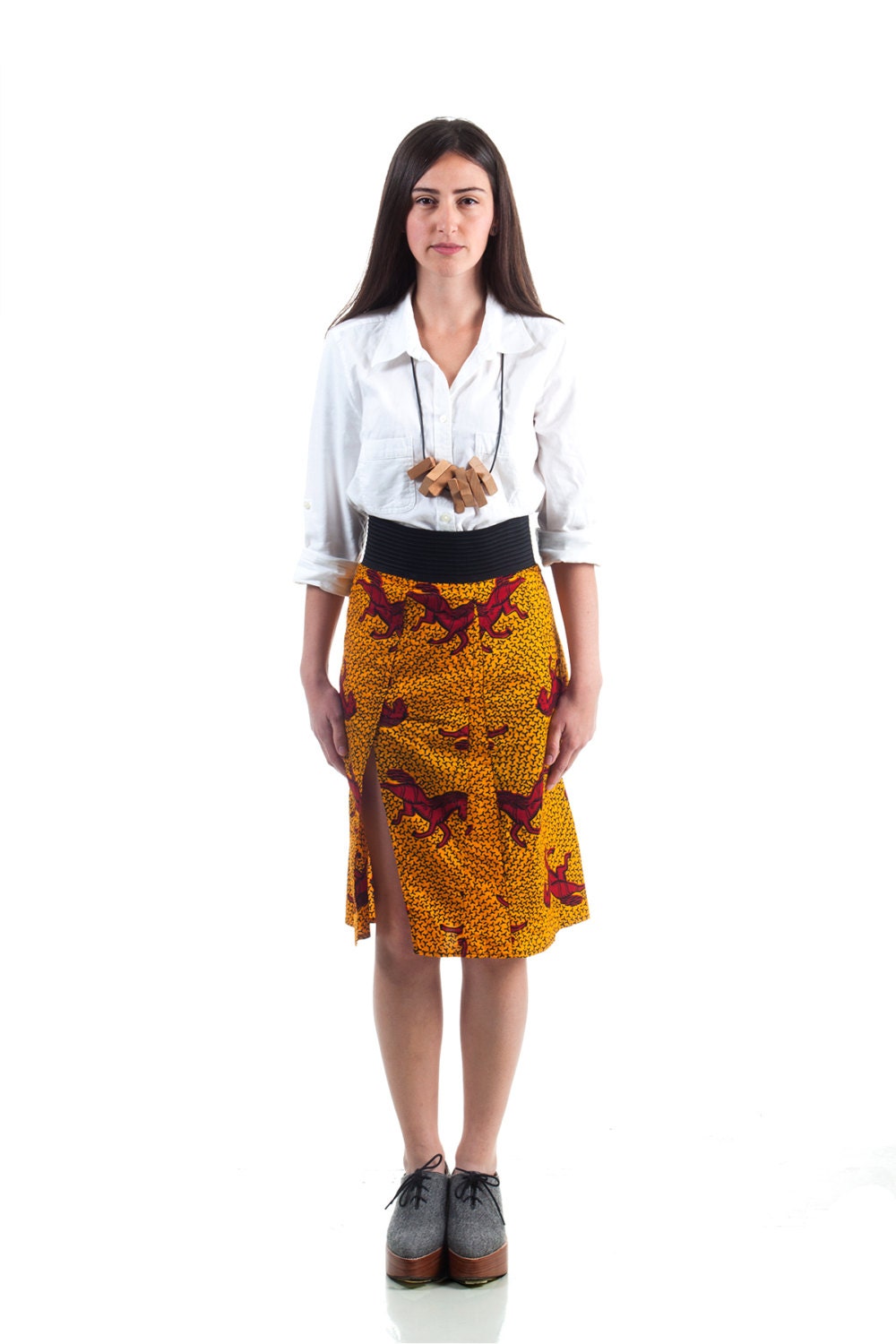 african print skirt. dutch wax print.horse print skirt. Yellow skirt. knee length skirt. A line skirt. pencil skirt.