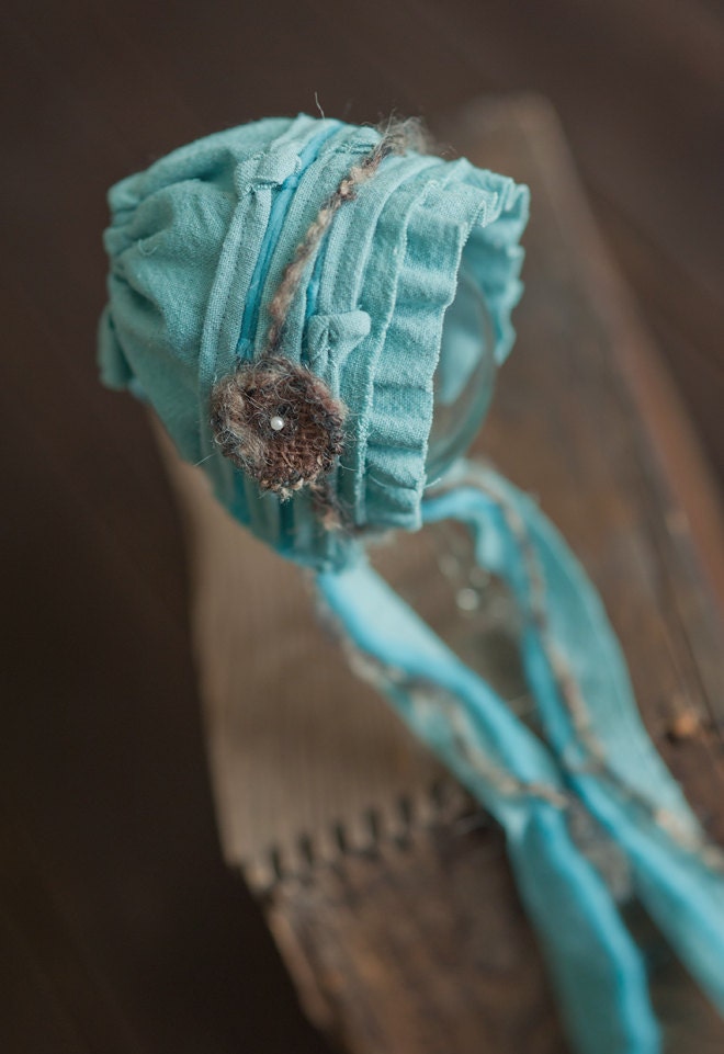 SAVANNAH- Teal. Turquoise. Hand Dyed Fabric Bonnet. Aqua Blue. ivory. Newborn. Baby Girl. Photo Prop. Vintage Style.