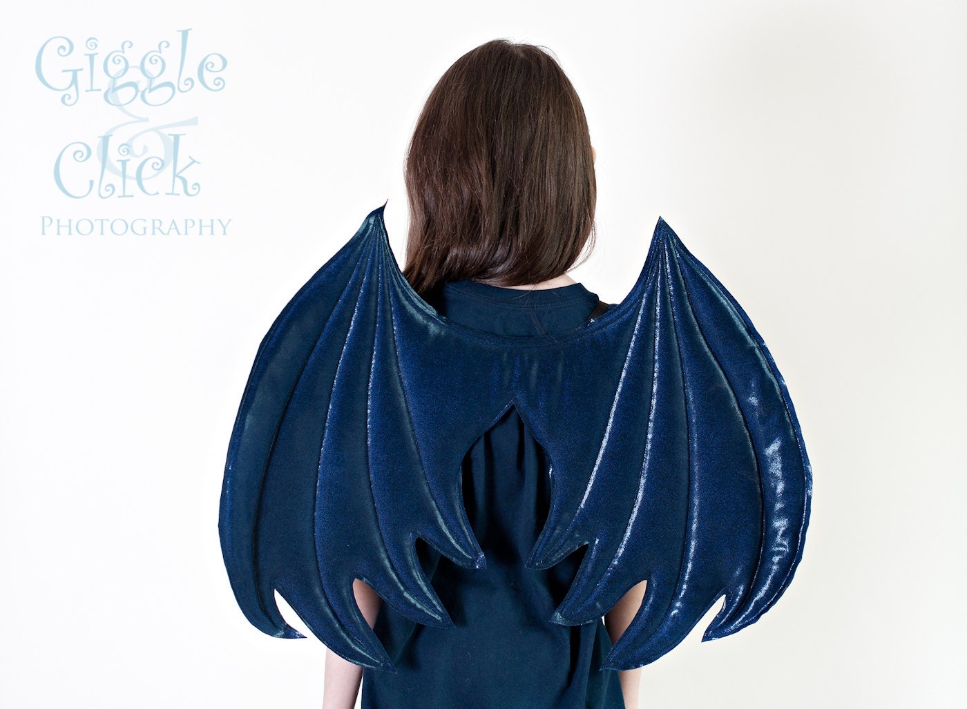 Navy Blue Metallic Dragon Wings, Gold pair of wings donated to child in chemo with purchase, wire free, dress up wings, photography prop