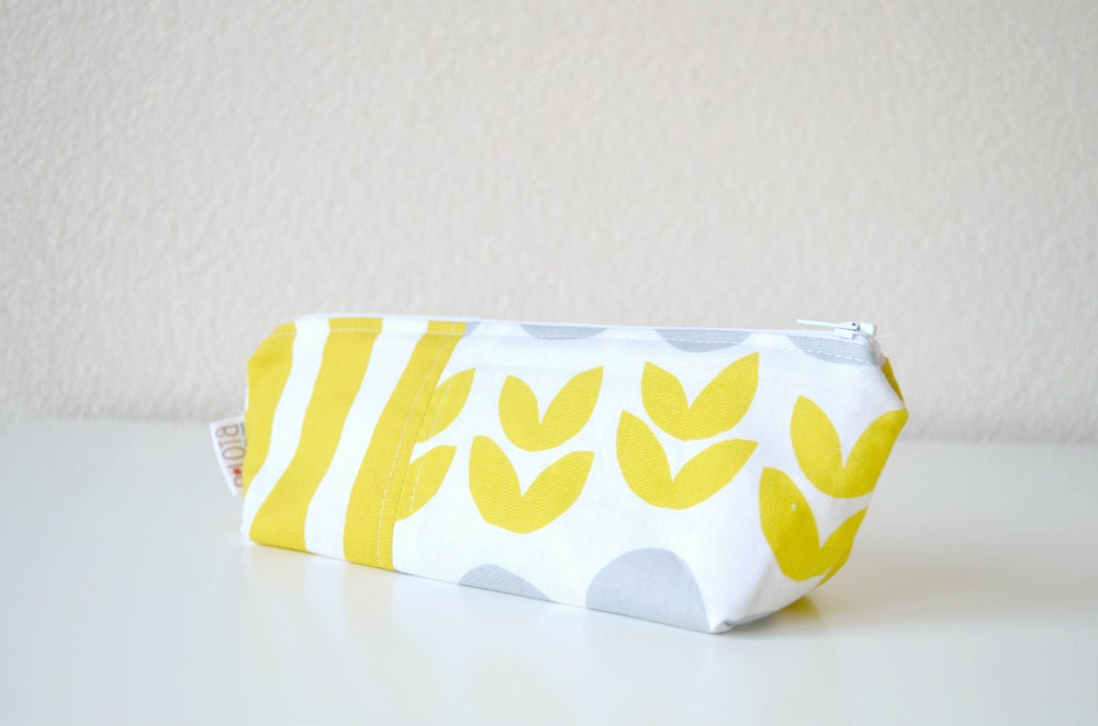 Pencil Zipper Case - Make up Pouch - Scandinavian Stripes and Blooms