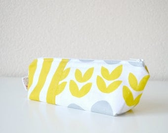 Pencil Zipper Case - Make up Pouch - Scandinavian Stripes and Blooms