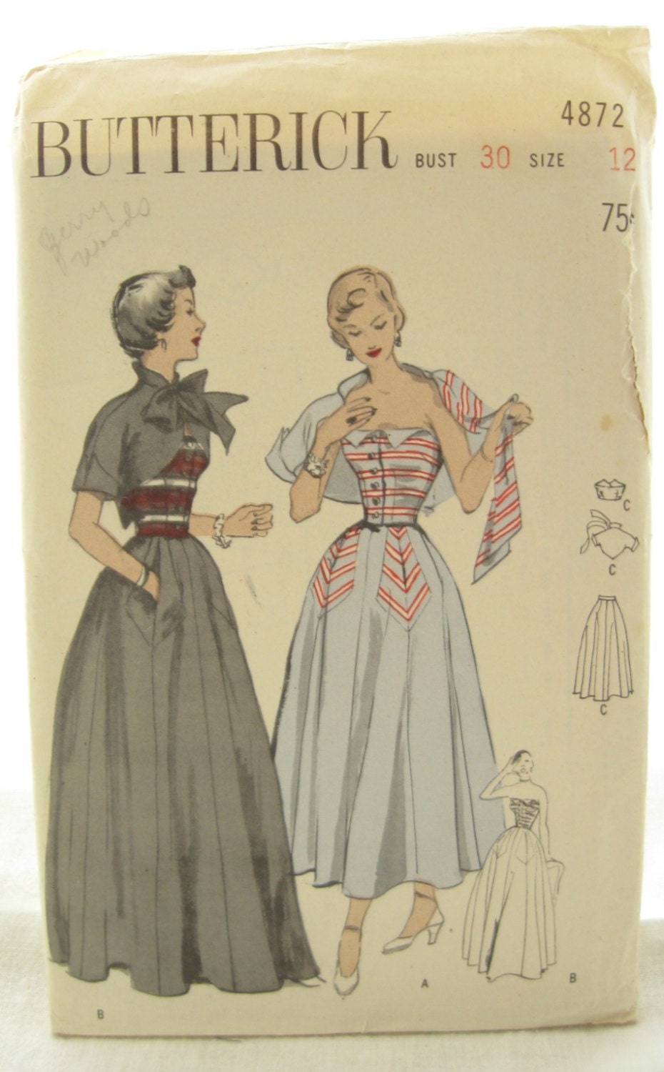 1940s Butterick 4872 Rare Evening Dress and Bolero Pattern Bust 30