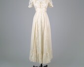 Vintage 1970s whimsical ivory and lace bohemian wedding dress