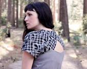 Bohemian grey dress - chevron ikat print mini dress with cut out back, boho southwest style made in america - large