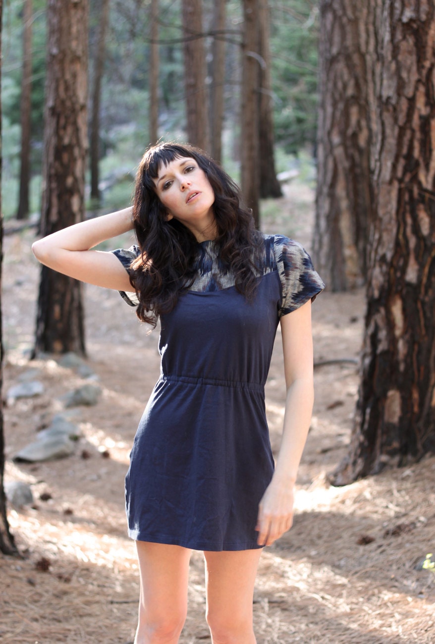 Geometric cut out dress - bohemian style ocean blue ikat print, southwestern festival garden dress - large