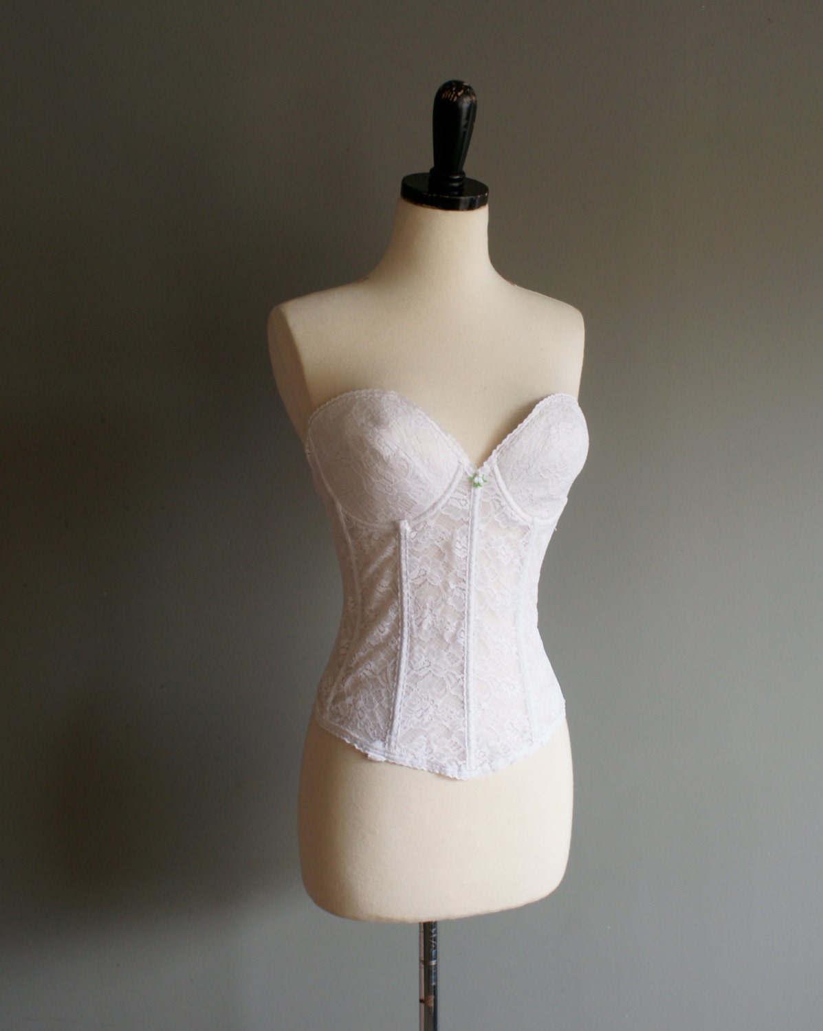 Vintage White Boned LACE Lady Marlene Bustier 34D
