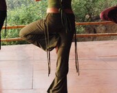 ORGANIC YOGA PANTS - Athletic faery - Casual cotton trousers - Sports wear - Hippie - Dark army green - Small