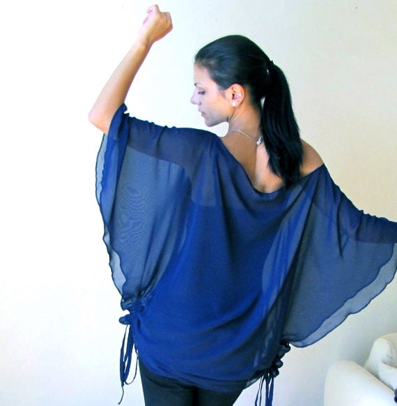 Dark Blue Butterfly Tunic- Free US Shipping - Donation to UNICEF - Item MM-TU13-7DBL3