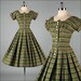 Vintage 1950s Dress . Olive Green Cotton . Polka Dots . 2725