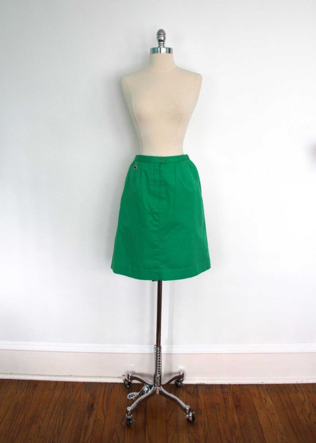 1960s Lacoste Skirt / Skort / Green Cotton / Vintage Preppy Summer 1970s 60s 70s / Size Extra Small XS S