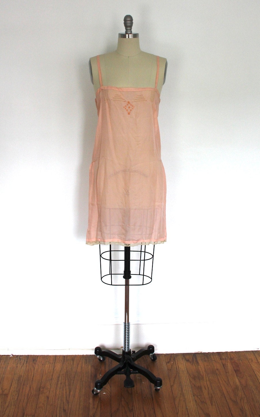1920s Silk Chemise / 20s Lingerie / Slip Teddy Camisole / Peach / Art Deco Flapper Gatsby Downton