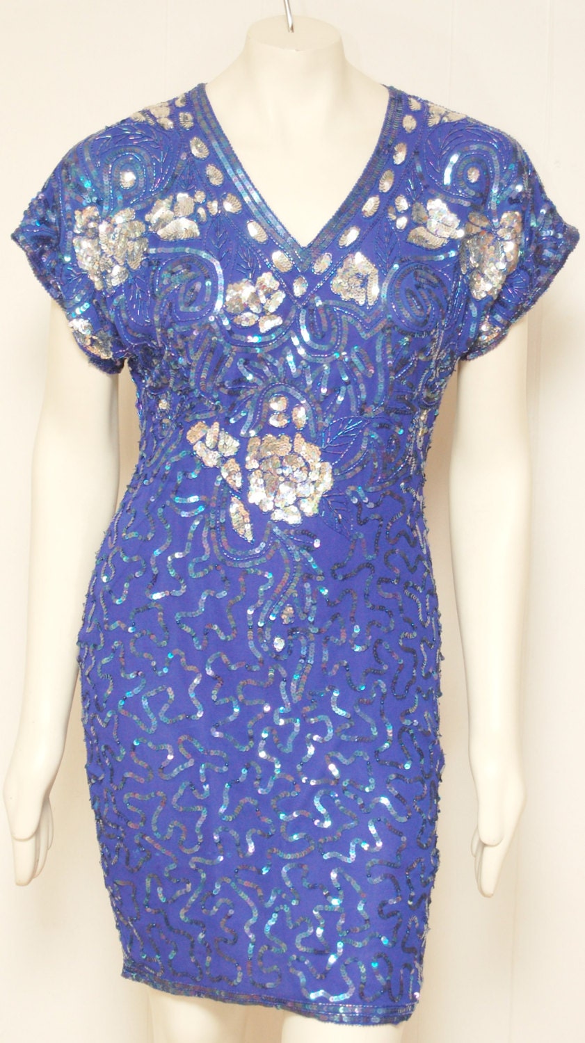 Size Small Vintage Blue Sequin Dress