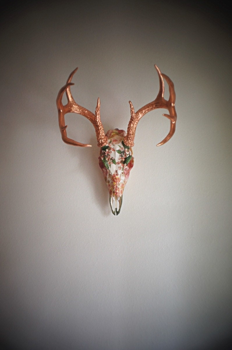 Botanical Whitetail Deer Skull Taxidermy Sculpture // Falling In Love Again // Blush