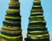 Two Green Wool Felt St Patrick's Trees with Shamrocks Fun Funky and Recycled