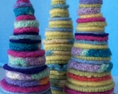 Kit to make Three Fun and Funky Bright Spring Wool Felt Trees with Flowers on Top