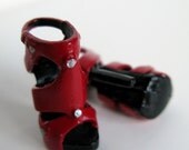 OOAK Hand-painted black, red and silver open-toed heels shoes for Barbie & other 12-inch fashion dolls