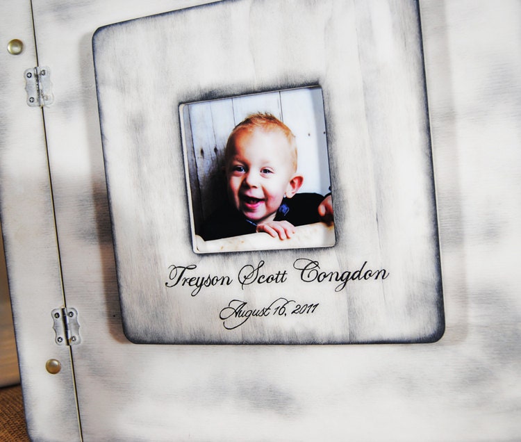 Shabby Chic Rustic Wedding or Baby Album or Guest Book alternative with Personalized Print and photo slot