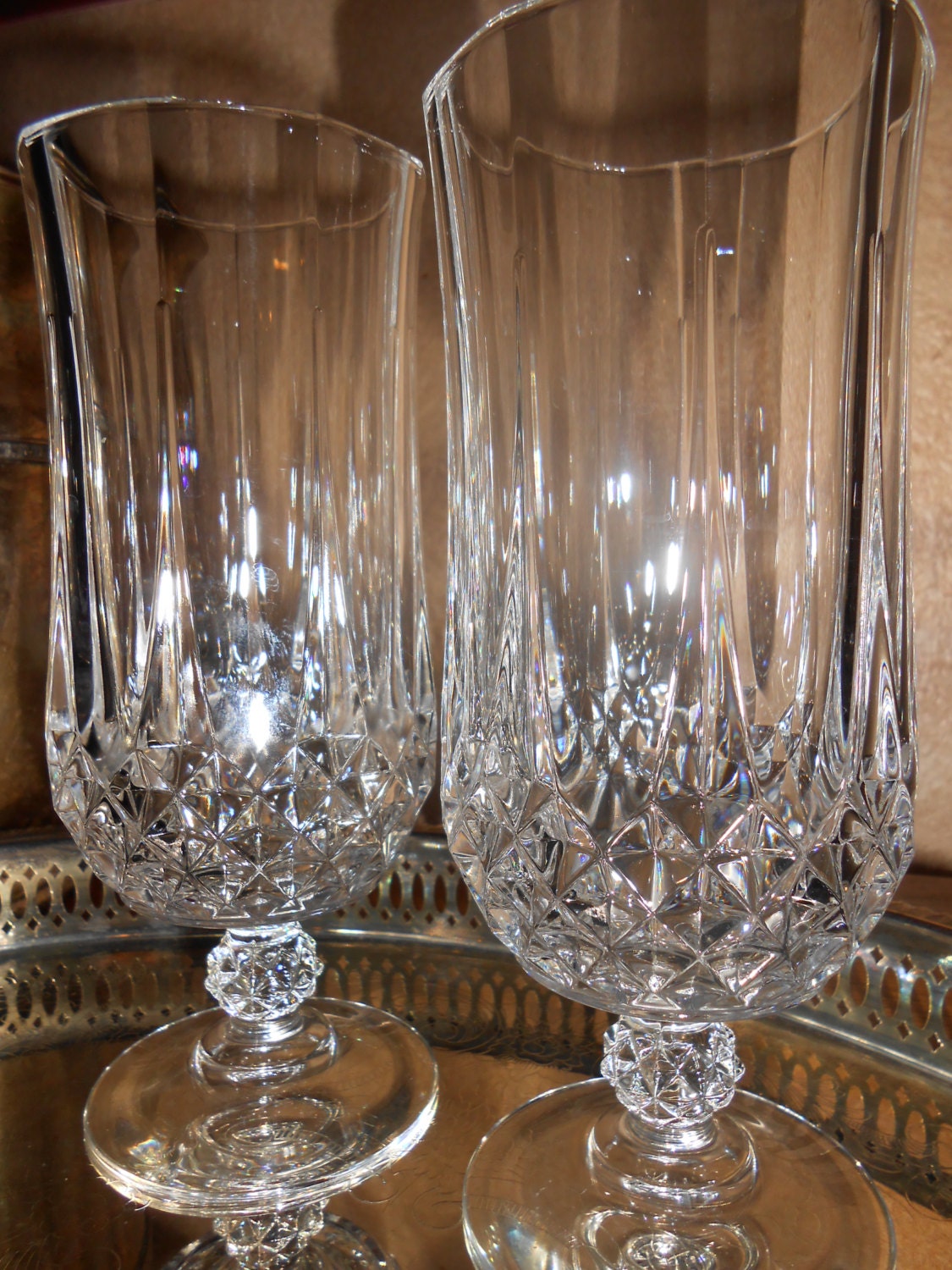 Vintage Cristal D'arques Longchamp Tea Goblets, Stemmed Crystal Glasses, 2