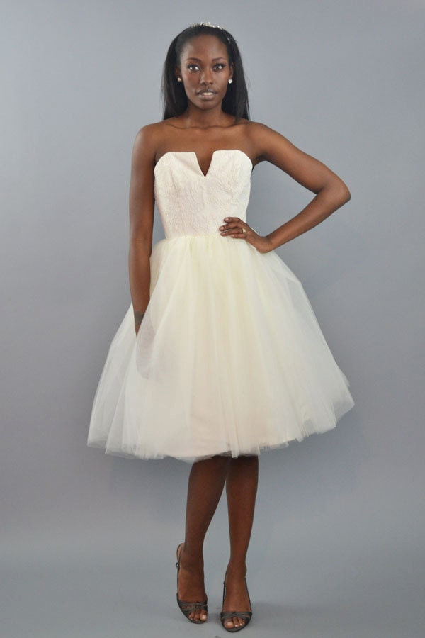 DIANA - Lace Bodice Modified Sweatheart Neckline Dress - short wedding dress