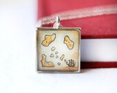 Treasure Island necklace, hand painted jewelry, pirate map necklace, map pendant, book lover jewelry HAND PAINTED