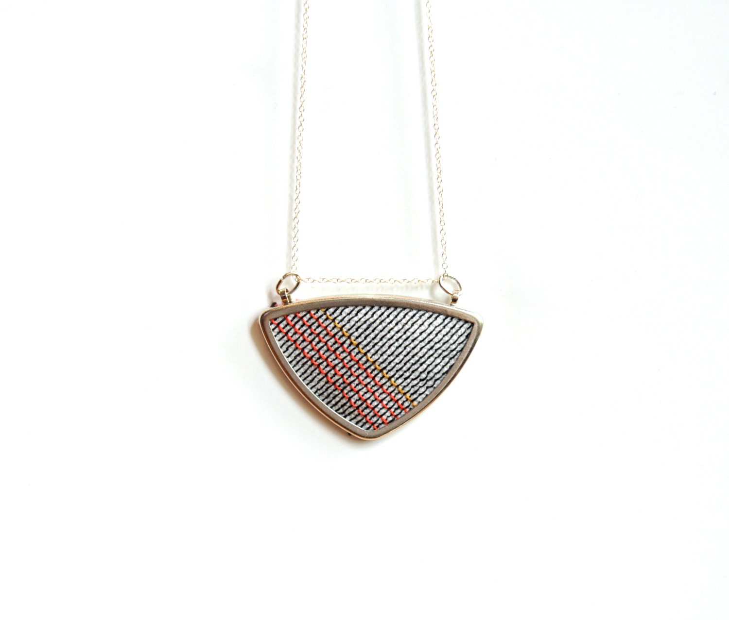 silver geometric triangle necklace // cross stitched x // modern