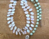 Bohemian statement necklace - Tail of the Mermaid - crochet jewelry, multi strand necklace, boho sundance beach, amazonite, artisan silver