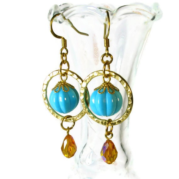 Unique  Summer  Earrings in  Turquoise  and Topaz