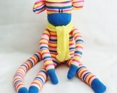 Sock Monkey Kit - Blue Yellow and Pink Slim Stripes, Craft Kit, Stuffed Animal