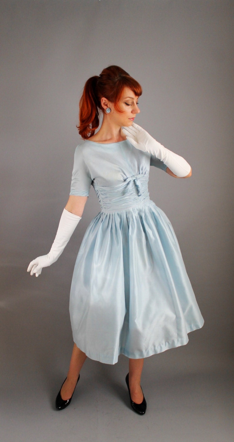 1950s Pastel Blue Party Dress. Formal Dress. Wedding Bridesmaid. Cocktail Dress. Size Medium
