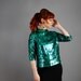 1960s Emerald Green Sequin Sweater. Cocktail Party. Mad Men Fashion. Weddings. Glam