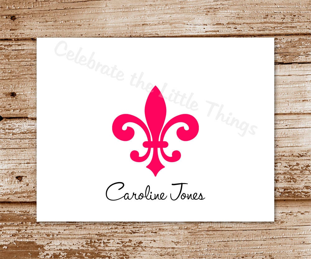 SET of 8 FLEUR de Lis Note Cards  :  Personalized Stationery, Thank You Notecards, Choose Your Colors