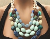 Cool Tone Blue Huge Chunky Statement Necklace, Colorful, Multistrand, Anthropologie, Bright, Bold, Multicolor, Blues