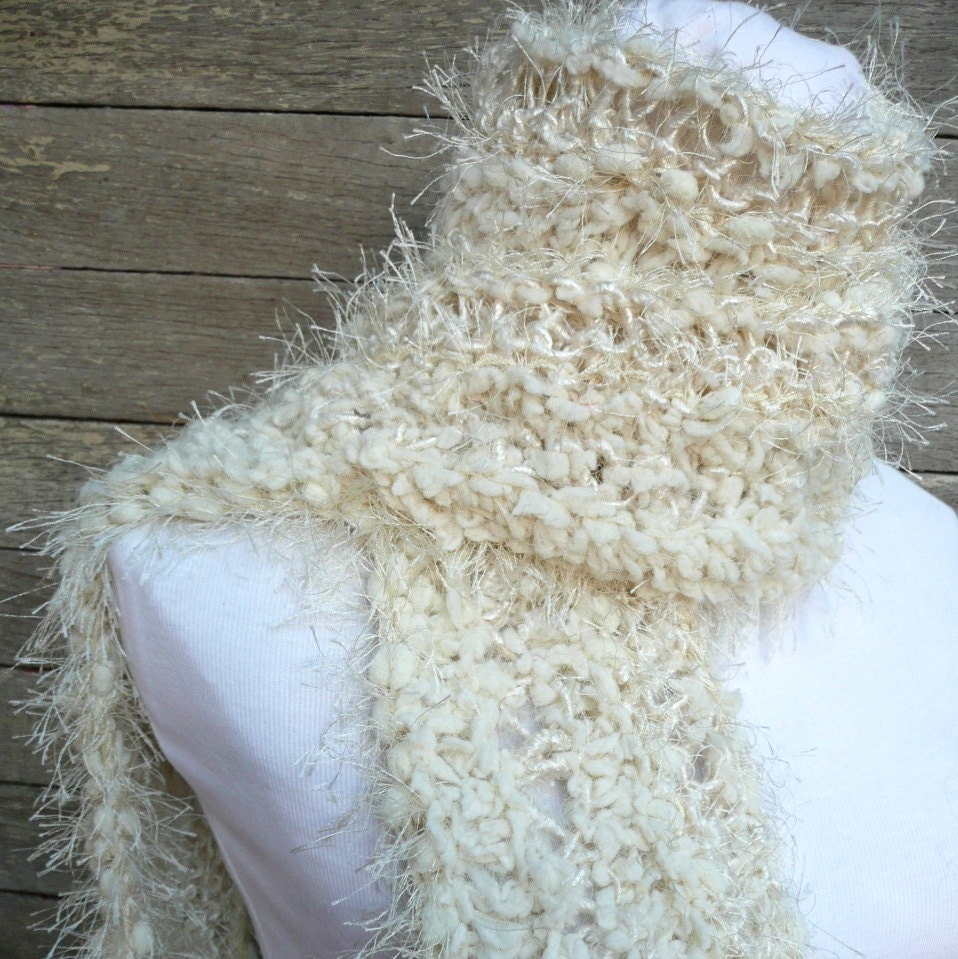 SALE Less 20%Hand knitted Scarf  Cream Scarf  Winter Fashion OOAK