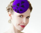 All Year Round Headpiece Electric Purple Fascinator Geometric Triangles Velour Party Accessory Mini Cocktail Hat Black Glitter Head Dress