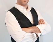 Mens classic charcoal with lighter grey stripe vest made to order