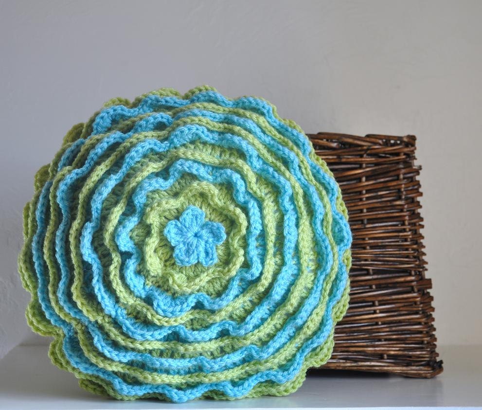 Granny Bloom Throw Pillow Flower Power Retro Home Decor Lime and Aqua