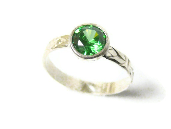 Emerald green cubic zirconia ring alternative engagement ring promise ring gemstone ring sterling silver ring Etsy jewelry